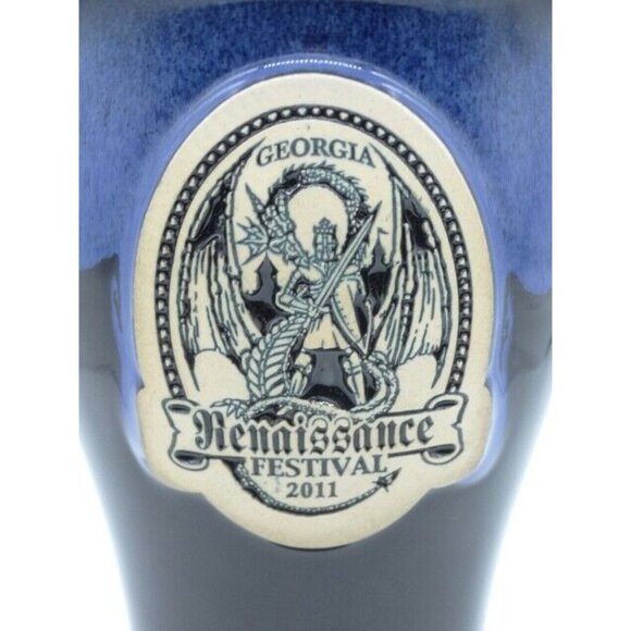 Georgia Renaissance Festival 2011 Stein Blue Drip Grey Fox Pottery Cup Mug - Picture 3 of 10